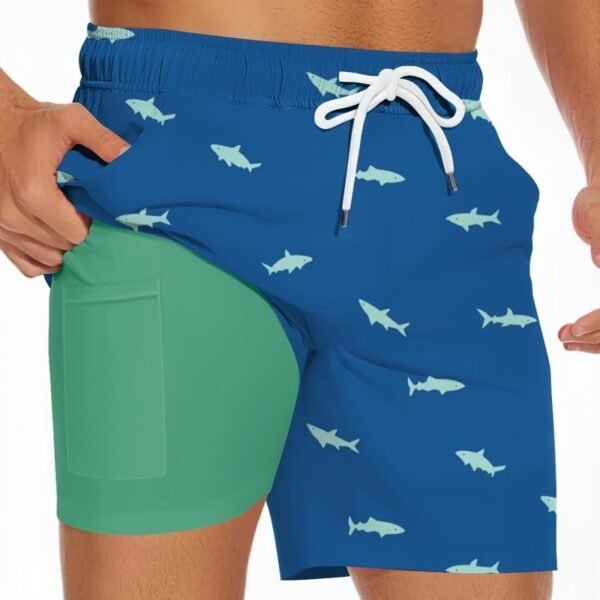 Men’s Shark Design Drawstring Beach Shorts